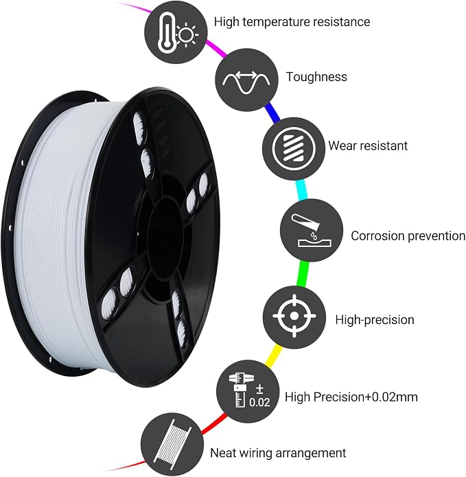 Kingroon PA6 Nylon 3D Printer Filament 1.75mm, 1kg White Filament, High Strength Filament for Engineering Parts, Dimensional Accuracy +/- 0.03mm