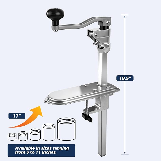 Commercial Can Opener Heavy Duty - Design for #10 Cans up to 11" Tall - Industrial Kitchen Restaurant Countertop Tool with Stainless Steel Base and Precision Blade - Professional Grade