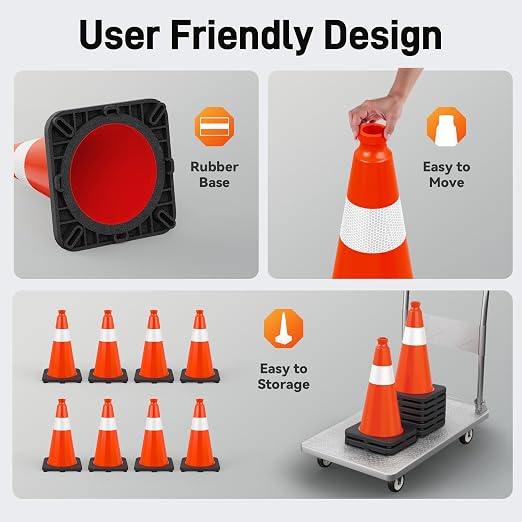 HiGiant 18 Inch Traffic Cones 8 Pack, Orange Safety Cone with Weighted Base, High-Visibility and Impact-Resistant, for Parking, Road Construction, Drivers Training, Driveway