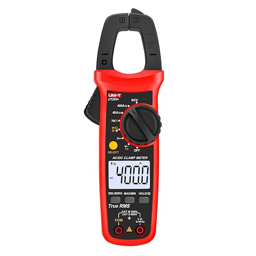 UNI-T Digital Clamp Meter UT203+, AC Current True RMS HVAC Volt Amp Ohm Meter Clamp On Multimeter, Auto Ranging 4,000 Counts NCV AC DC Voltage Frequency Resistance Capacitance Continuity Diode Tester