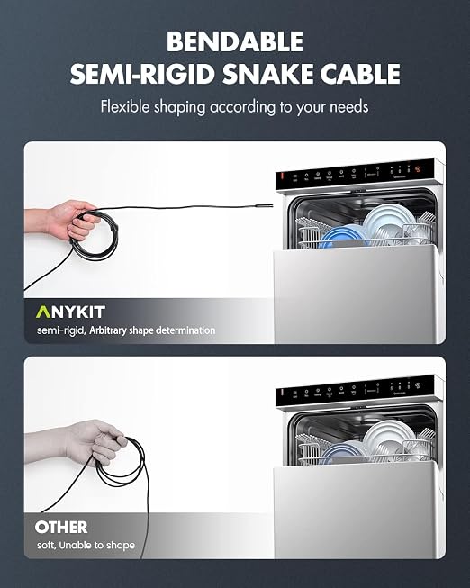 Anykit Endoscope Camera with Light, 1920P HD Borescope with 8 Adjustable LED Lights, Semi-Rigid Snake Camera with Light, IP67 Waterproof Inspection Cam for iPhone & Android, 50 ft Single Lens