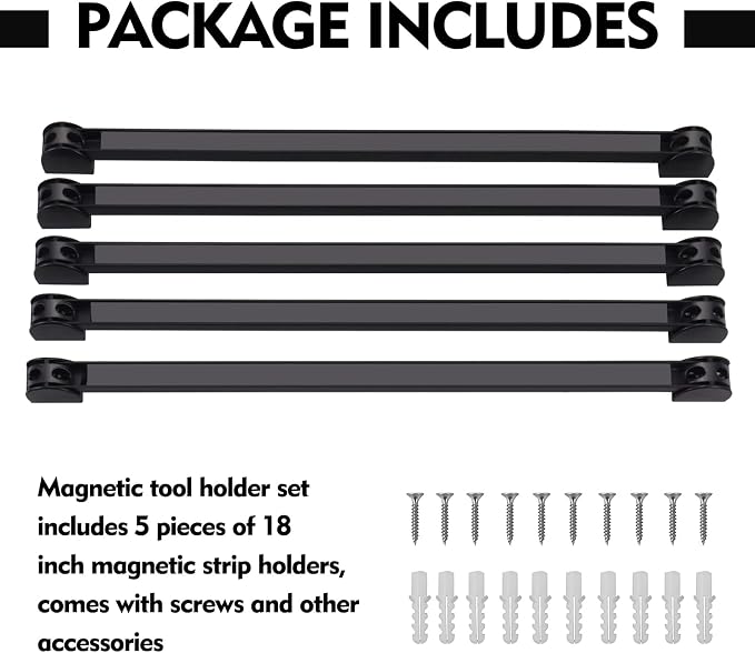 5 Pack Magnetic Tool Holder, Magnetic Strips Tool Magnet Bar PVC Coated for Garage Tool Organizer 16 In
