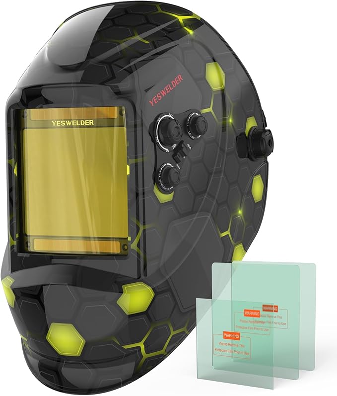 YESWELDER Large View Auto Darkening Welding Helmet, Blue Light Blocking, 1/1/1/1 True Color Solar Powered Welder Hood Mask with 4 Arc Sensors, Wide Shade 3/5-9/9-13 for TIG MIG ARC Cut and Grind