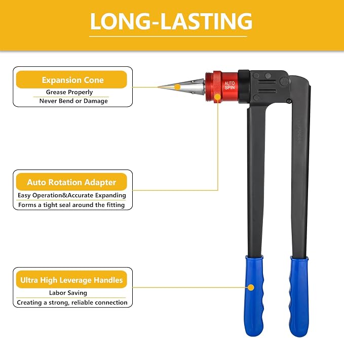 Auto-spin PEX A Expansion Tool, Automatically Rotation Head PEX Expander Kit, with 1/2 Inch 3/4 Inch 1 Inch Expansion Head