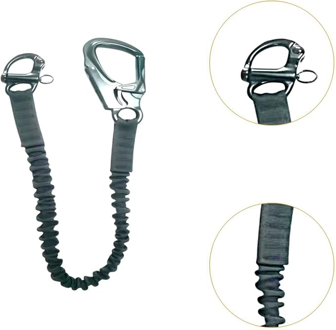 kowaku Fall Protection Lanyard Helo Lanyard Multi Use Professional Climbing Lanyard Elastic Bungee for Roofing Mountaineering, Black