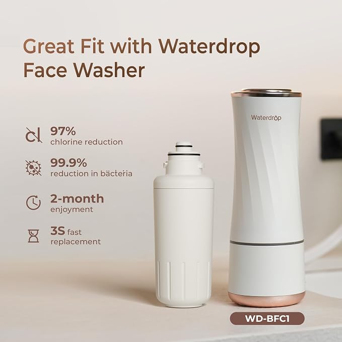 Waterdrop BFCF1 Replacement Water Filter for Waterdrop BFC1 Bathroom Sink Filter for Skin, Reduces Chlorine, Impurities Larger Than 0.01 Micron from Tap Water, 3 Pack