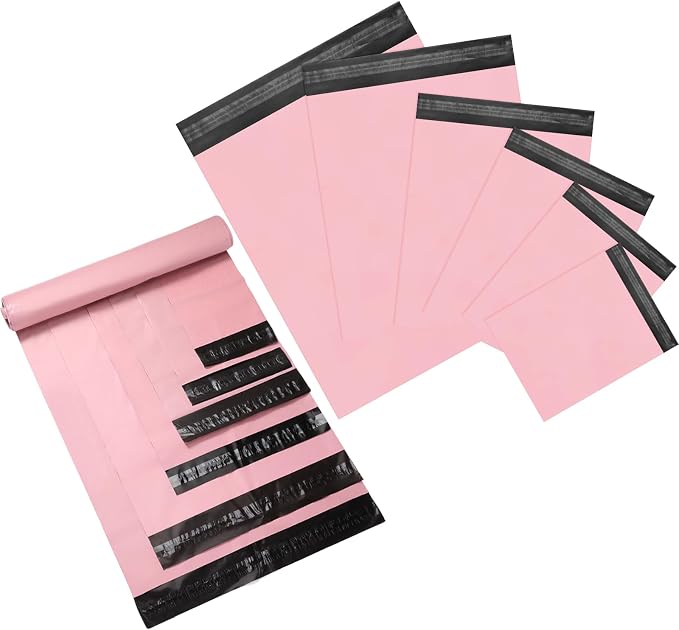 Outus 240 Pcs Poly Mailers Variety Size Pack Mailing Shipping Bags Assorted Sizes Shipping Envelopes Self Adhesive Waterproof and Tear Proof Packaging Bags for Clothing Book Gift(Pink,6 Sizes)