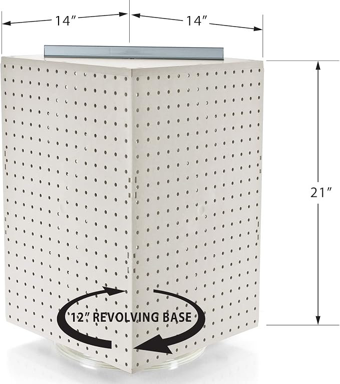 Azar Displays 701414-WHT Rotating Display Stand - 4-Sided Display Racks for Craft Shows - Peg Display Carousel (14” W x 14” D x 20” H) - Easy Assemble Revolving Display for Retail - Pegboard Organizer (White)