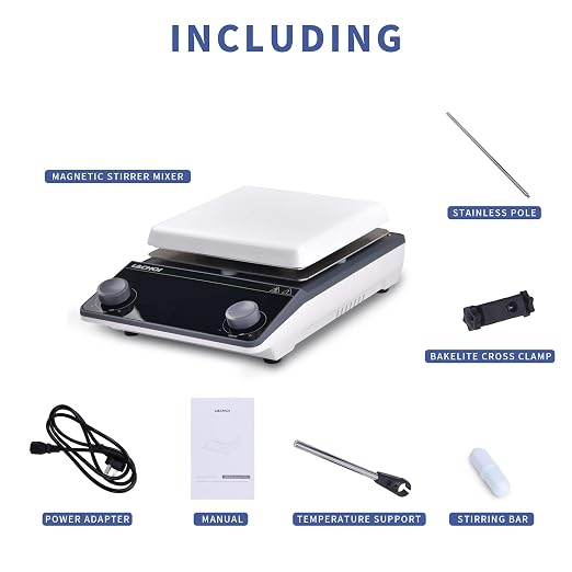 Magnetic Stirrer 5.9 inch Hot Plate 200-1600RPM Max Temp.300℃ Magnetic Stir Plate Max 5L Lab Stirrers with Stir Bar & Standing Pole(No Screen)