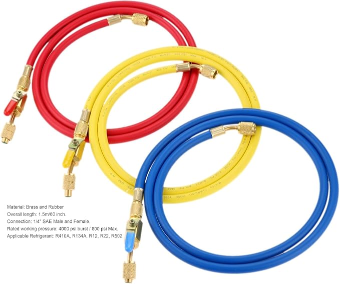 HVAC Digital Manifold Gauge Set, R134a Refrigerant Recharge Kit AC Manifold Gauge Set with 3 Hoses (Tolerance Range: -/+0.5%)