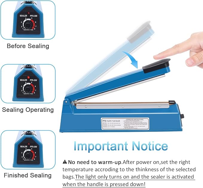 12 Inch Impulse Heat Sealer Machine, Cookie Bag Sealer for Plastic Mylar PE PP Bags and Kraft Paper Bags, Manual Poly Bag Hot Seal Sealing Machine with Extra Replace Element Grip