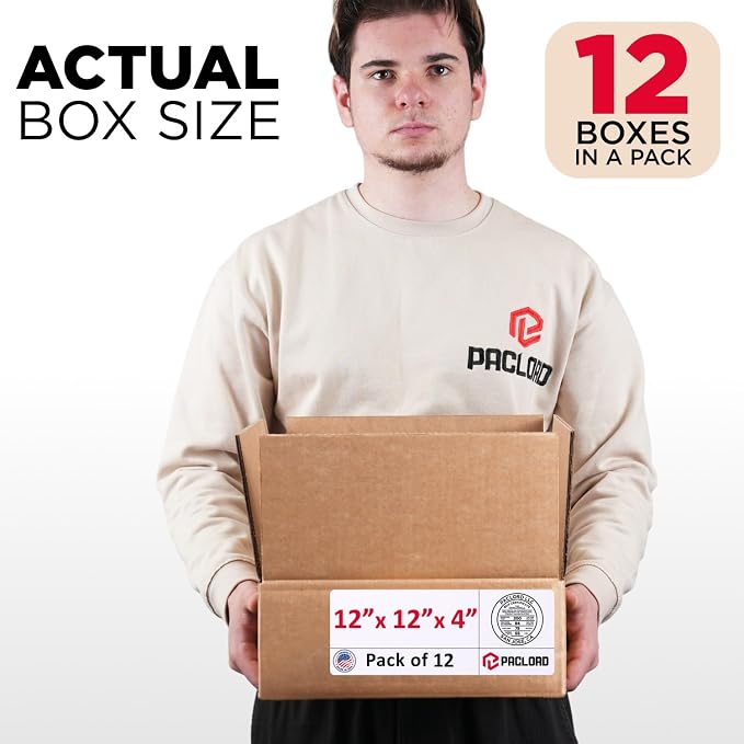 Medium Cardboard Boxes 12"L x 12"W x 4"H (Pack of 12) - USA-Made Packing Boxes for Moving, Shipping, or Storage - USPS, UPS, FedEx Approved - Professional Packing Supplies for Moving | USA-Made Packing Boxes for Moving, Shipping, or Storage - USPS, UPS...