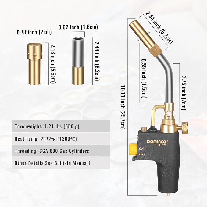 Propane Torch Head with 3 Nozzles, Trigger Start Gas Torch for for Propane, MAP and MAPP, High Intensity Torch Head Kit for Soldering, Welding, Ignition, Cooking