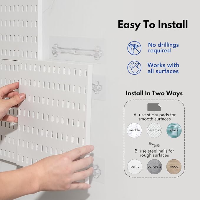 Keepo Pegboard Combination Kit, Pegboards and Accessories Modular Hanging for Wall Organizer, Crafts Organization, Ornaments Display, Nursery Storage, Peg Board (White, 44″×22″)