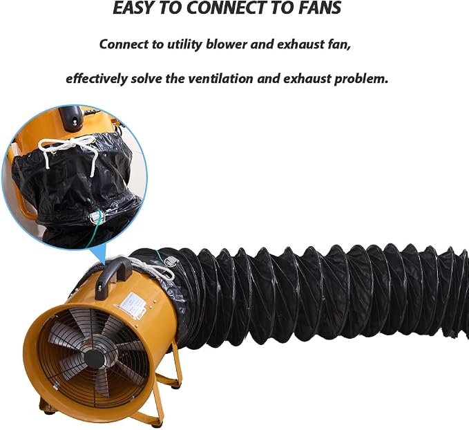 8 Inch Explosion-Proof Flame Retardant HVAC Ducting with Adjustable Rope and D-Ring, 16ft Antistatic PVC Flexible Duct Hose for Ventilation, Exhaust, Drying, and Cooling Applications (8in x 16ft)