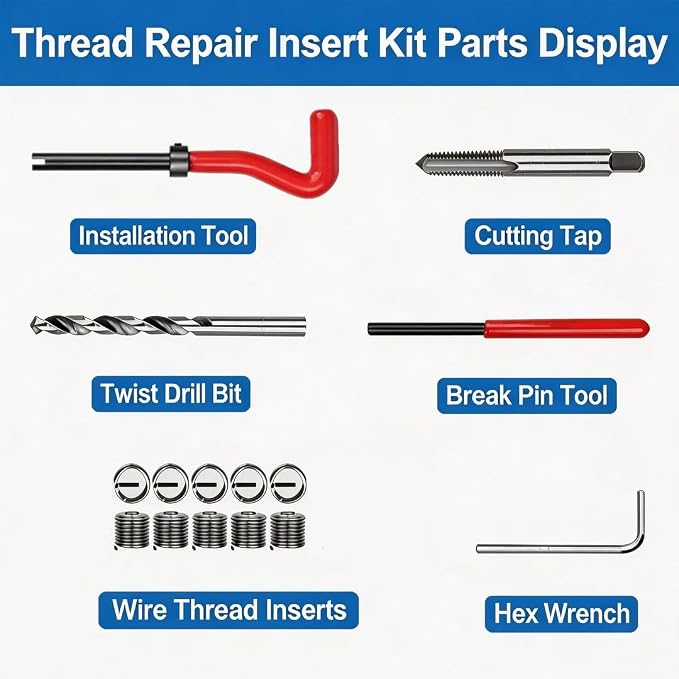 M10 X 1.5 Thread Repair Kit, Metric Helicoil Kit with HSS Drill Bit, 10PC Wire Thread Inserts
