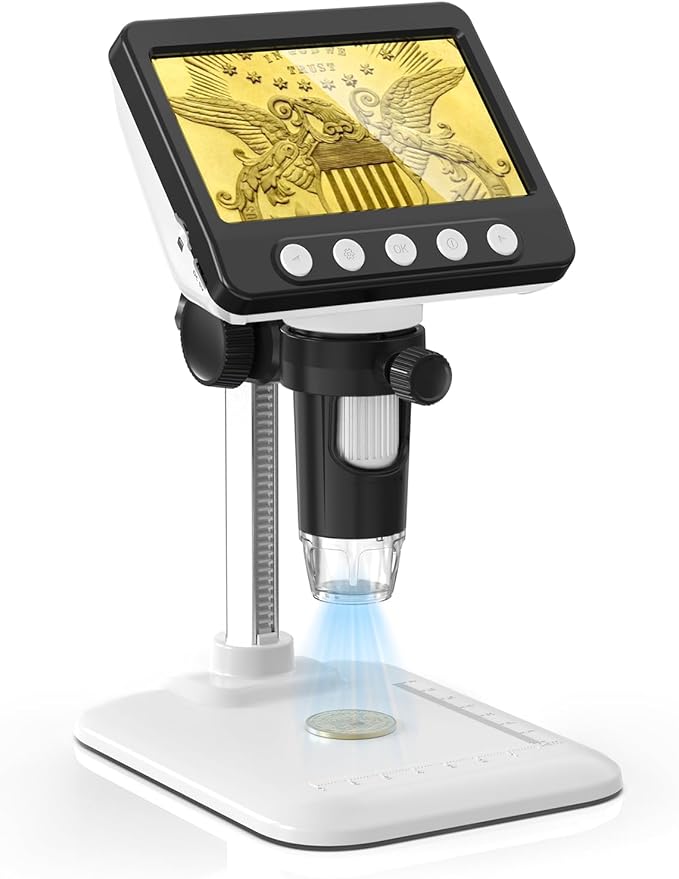 Coin Microscope, 4.3" LCD USB Digital 1000X 1080P Coin Magnifier | 8 Adjustable LED Lights, PC View Compatible with Windows/MacBook for Adults Kids