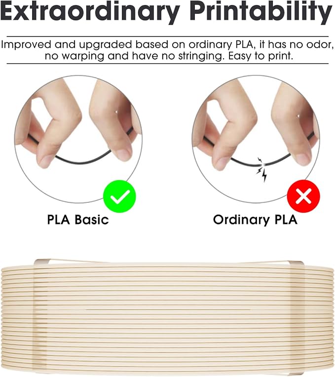 eSUN PLA Basic Refilament 1.75mm, 3D Printer Refill High Speed PLA for Fast Printing, 1KG per Roll, 2 Rolls Spoolless 3D Printing Filament for High Speed 3D Printers, Bone White