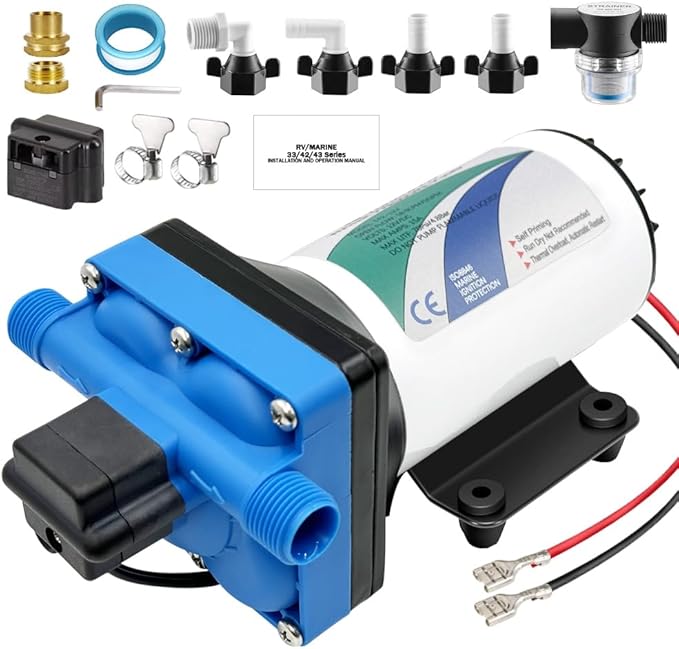 12V DC electric high-pressure self-priming diaphragm pump, Equipped with pressure switch，5.5GPM, 70Psi, for RV Marine Yacht Lawn Garden