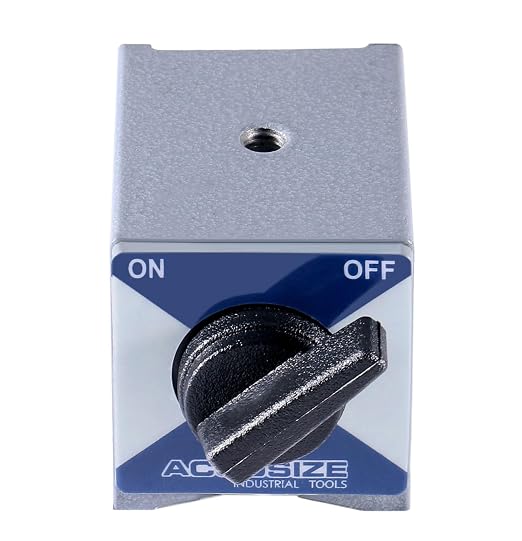 Accusize Magnetic Base, 176 lb Pull, 6010-0121 | On/Off Switch, V-Groove Bottom, M8 x 1.25 mm Tapped Hole, 2.362" x 1.968" x 2.165"