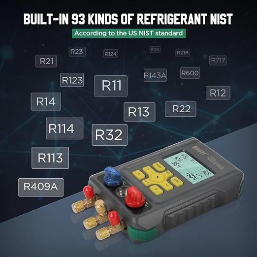 Digital Manifold Gauges HVAC for 92 Refrigerant Digital Gauges HVAC pressure&Temp Test Air Conditioning Tools & Equipment Supercooling/Superheating Test,for Cold Storages/Refrigerators AC Recharge Kit
