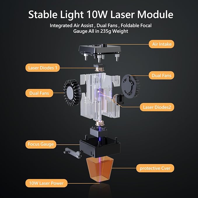 10W Output Laser Engraver, Ortur Laser Master 2 S2 LU2-10A Class 4 Efficient Laser Engraving Machine Fit, High Precision Laser Cutter, 0.05 x 0.1mm Compressed Spot Laser Engraver for Wood and Metal