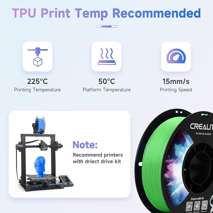 Official Creality TPU Filament, Flexible 3D Printer Filament 1.75mm, 95A Shore High Hardness & Resilience, Dimensional Accuracy +/- 0.03 mm for Most FDM 3D Printers