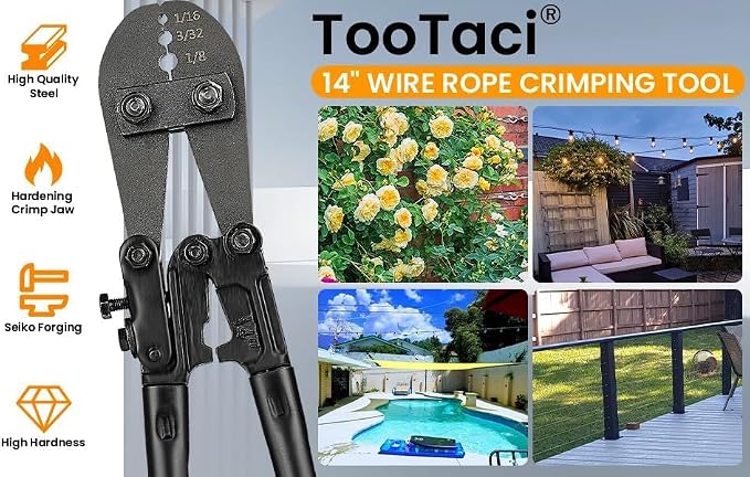 TooTaci Wire Rope Crimping Tool, Wire Rope Swaging Tool for Aluminum Oval Sleeves, Double Sleeves, Crimping Loop sleeve from 1/16-inch to 1/8-inch, Cable Crimper