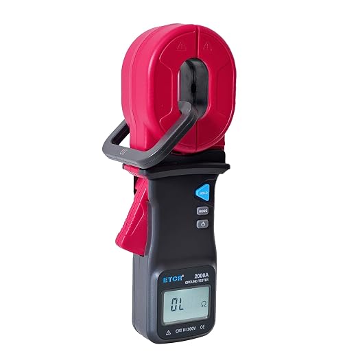 ETCR2000A Digital Clamp Ground Earth Resistance Meter Tester 500Ω | Non-contact clamp-on design enables fast loop resistance measurement without disconnecting ground wires, with 55mm×32mm jaw