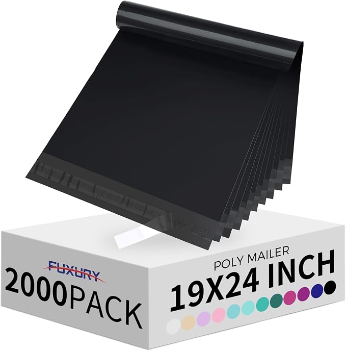 Fuxury 2000 Pcs 19x24" Poly Mailers,Waterproof Mailing Envelopes for Clothing, Strong Adhesive Poly Shipping Postage Bags for Small Business(Black)