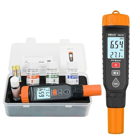 Elitech PHM-230 Professional pH Pen Meter – Digital Tester for pH & Temperature in Hydroponics, Growing Solutions, Drinking Water with ATC & Full Calibration Kit (0.00–14.00) for Plant Health