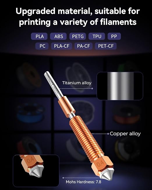 Creality Official K1C/K1 SE Nozzle, 0.4mm 2 PCS Quick-Swap 3D Printer K2 SE Nozzle, Copper Alloy and Hardened Steel with Titanium Alloy Heat Break for K1C, K1 SE, K2SE, Ender 3 V3 Plus, Ender 3 V3