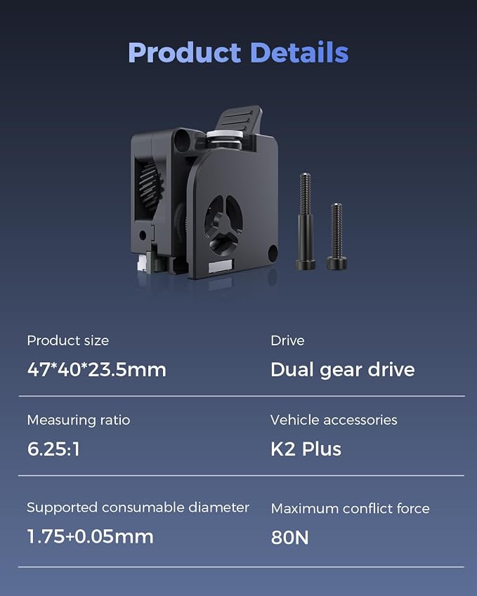 Creality Official K2 Plus Extruder Kit, Build-in Filament Runout Sensor, 80N Strong Extrusion Force & Dual Gear Design Provide Smooth and Precise Feeding, Compatible with Creality K2 Plus, K2, K2 Pro