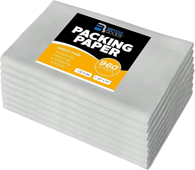 Packing Paper Sheets for Moving | 960 Sheets | 27" x 17" | 30 lb | Made in USA | Newsprint Paper | Must Have in Your Moving Supplies