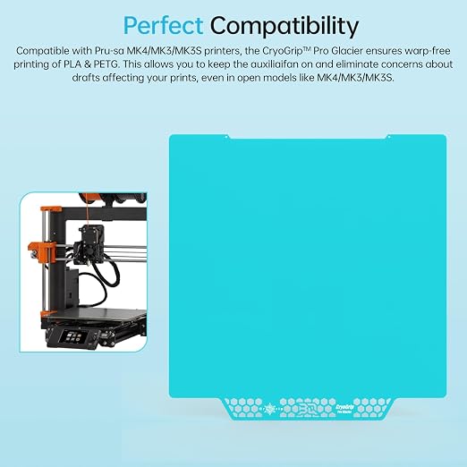 BIQU CryoGrip Pro Glacier Build Plate for PRU-sa MK4/MK3/MK3S 3D Printers, Double-Sided Fine Textured Spring Steel Sheet, Firm Adhesion, 254.5x241.5mm, 1 Piece