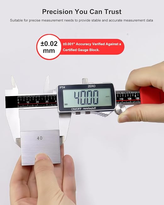 GODESON Digital Caliper, 6 Inch Rechargeable & Power Indicator Caliper Measuring Tool - 0.01mm Accuracy, Large LCD Vernier Calipers - IP54 & Full Stainless Steel, MM/Inch/F for Wood Working, DIY，3D