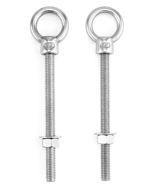 QWORK Threaded Eyebolts, 10 Pack 1/2"x6" Long Stainless Steel Marine Grade Shoulder Eye Bolt