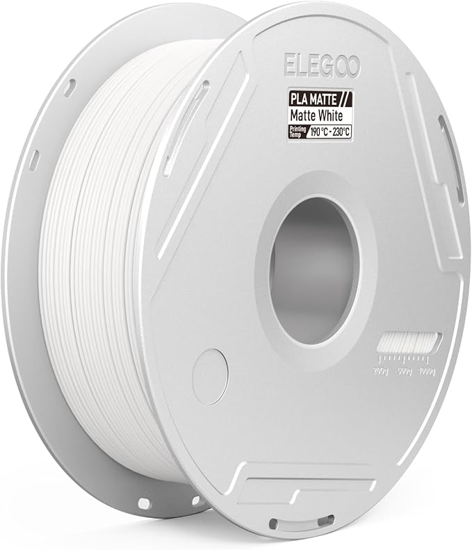 ELEGOO Matte PLA 3D Printer Filament with Reusable Spool，1.75 mm Printing Filament White 1 kg, Dimensional Accuracy +/- 0.02 mm, Compatible with Most 3D Printers