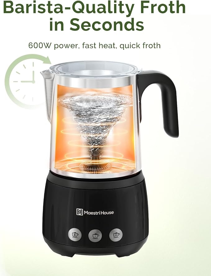 Maestri House Milk Frother, 4-in-1 ClassicFro 500 Electric Milk Steamer and Frother, 16.9OZ 600W Smart Touch Control Hot and Cold Foam Maker, Memory Function for Latte, Cappuccinos, Chocolate Milk