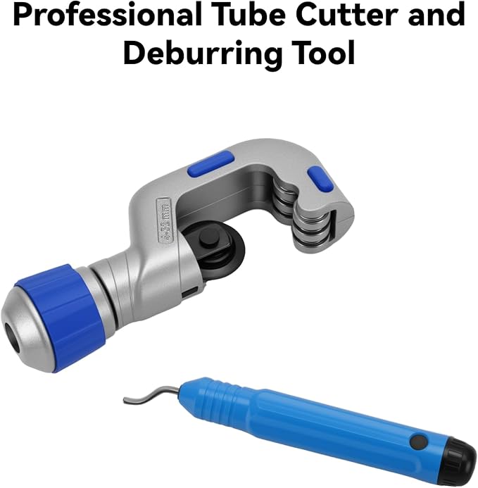Flaring Tools Set: Ratchet Flaring Tool with Steel Ball Positioning (Patented), CT-532 Tube Cutter, Deburring Scraper & Dual-Scale Rulers for HVAC, Refrigeration & Plumbing