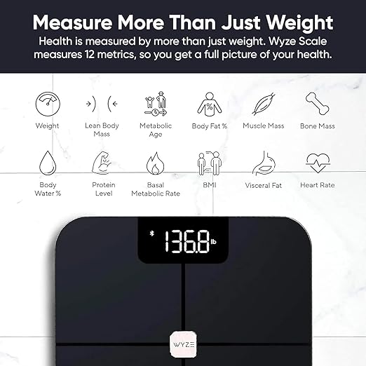 Wyze Smart Scale for Body Weight, Digital Scale for Body Weight BMI Muscle Mass, Heart Rate Monitor, Bluetooth Weight Scale with Baby/Pet/Luggage Mode, 400 lbs, Black