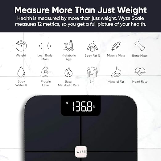 Wyze Smart Scale for Body Weight, Digital Bathroom Smart Scale for Body Fat, BMI, and Heart Rate, 13 Body Composition Analyzer with App, Bluetooth, 400 lb, Dark Blue