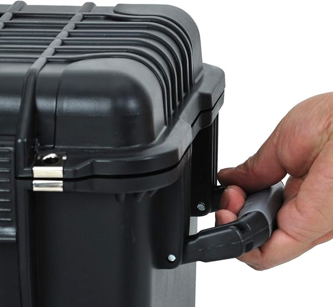 MEIJIA Waterproof Portable Equipment Hard Case With Retractable Pull Handle And Rolling Wheels,Customized Fit Foam Inserted, Elegant Black, Fit For Drones,Rifle,Camera,Lens,19.88X12.01 X18.11 inches
