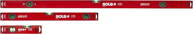 SOLA LSX482410 X PRO Aluminum Box Profile Spirit Level Set with 60% Magnified Vials, 10, 24 & 48-Inch , Red