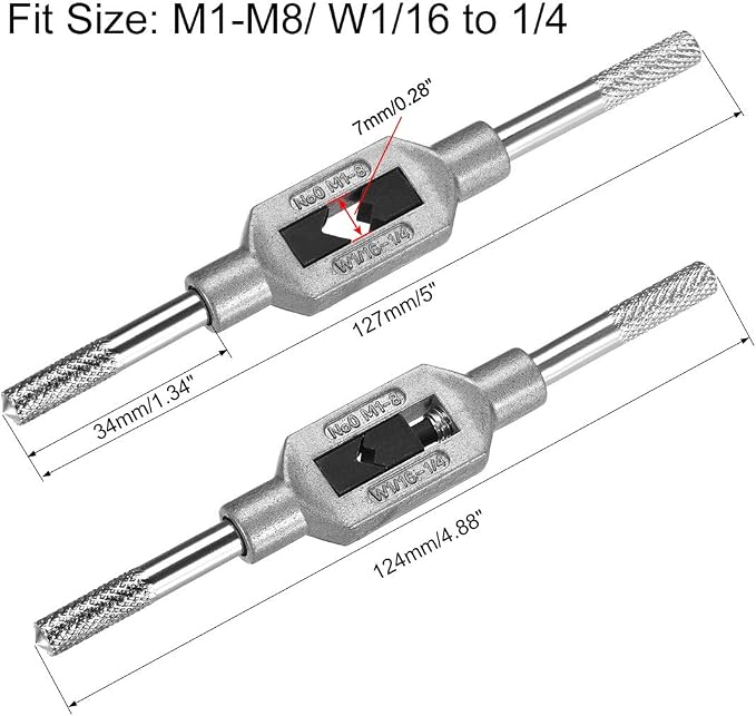 uxcell Adjustable Tap Wrench Handle, for Metric M1-M8 W1/16-1/4 Taps, Thread Tap Holder Reamer Hand Tapping Tool for Machinist Repair, Medium Carbon Steel Handle with Nickel Plated