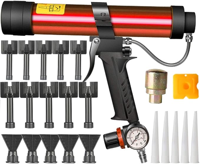 Adjustable Pneumatic Glass Glue Gun - Red - 310ml Hard Glue Sealant Applicator Caulking Gun Tool