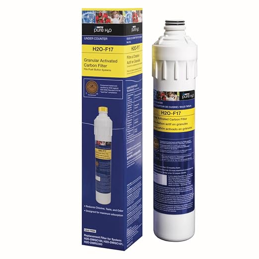 Watts Premier H2O-F17 Pure H2O GAC Carbon Filter Replacement for H2O-DWGC100, H2O-DWGC101, H2O-DWRO300 Under Counter Water Filtration Systems, Push Button Design