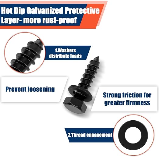 Tandefio 100 Pack 1/2''x 2'' Hex Head Lag Bolts for Wood Ceramic Black Lag Screw Kit with Washers Heavy Duty Hot Dip Galvanized Coating Double Layer for Decks Fences