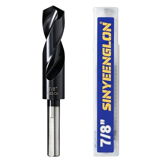 7/8 Drill Bit for Metal and Hardened Steel, M35 Cobalt 1/2 Inch Reduced Shank Industrial Grade Heavy Duty Drill Bit, with Index Storage Case