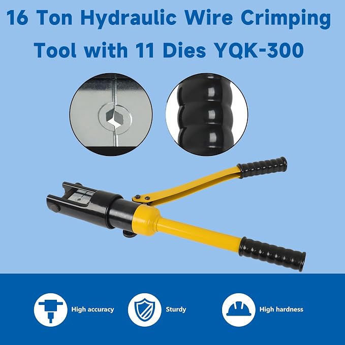 WFLNHB 16 Ton Hydraulic Wire Cable Lug Terminal Crimper Crimping Tool with 11 Dies YQK-300 Fit for for Welding Cables, Power Wires and Electrical Cables
